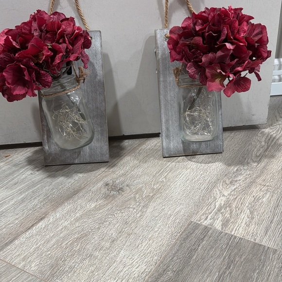 2/$10 Rustic Wall Sconce with Red Flowers - Picture 2 of 3